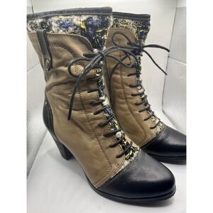 LArtiste Spring Step Quintus Women's Leather Tweed Lace Up Ankle Boots Size 37